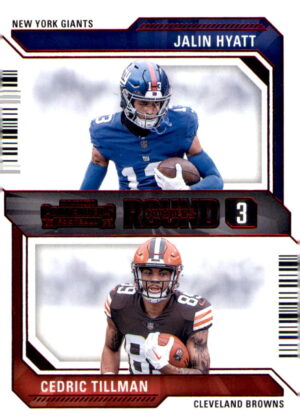 2023 Panini Contenders #15 Jalin Hyatt / Cedric Tillman Round Numbers Red