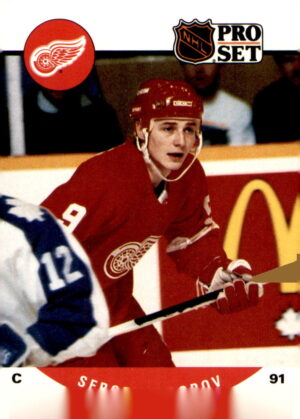 1990-91 Pro Set #604b Sergei Fedorov Stats headings on back shifted to the left