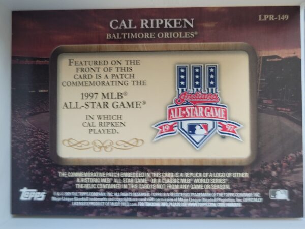 2009 Topps Historical Commemorative Patch #LPR-149 Cal Ripken Jr. - Image 2