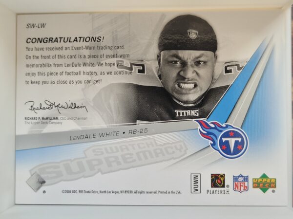 2006 SPx Rookie Swatch Supremacy #SW-LW LenDale White - Image 2