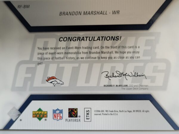 2006 Upper Deck Rookie Future #RF-BM Brandon Marshall - Image 2