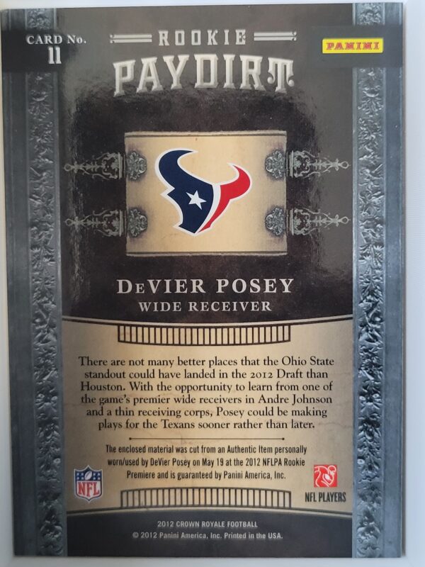 2012 Crown Royale Rookie Paydirt #11 DeVier Posey - Image 2