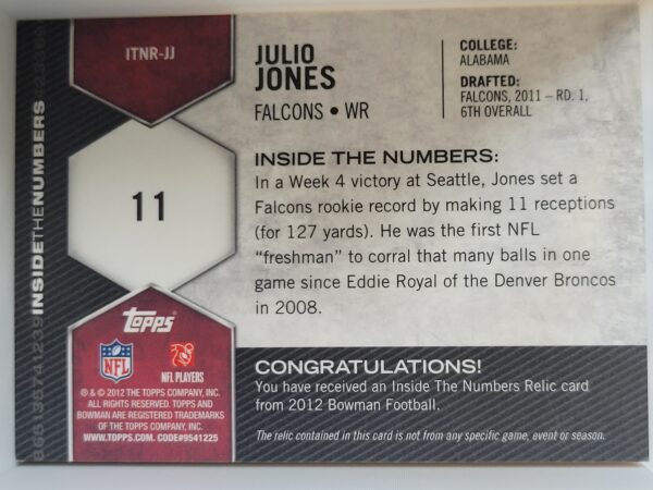 2012 Bowman Inside The Numbers #INTR-JJ Julio Jones - Image 2