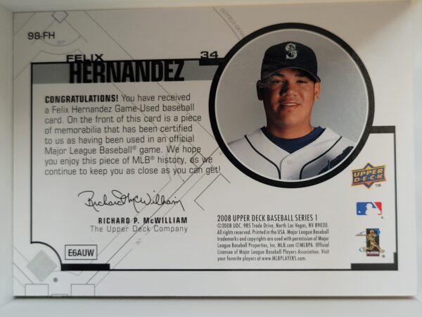 2008 Upper Deck Game Worn Jersey #98-FH Felix Hernandez - Image 2