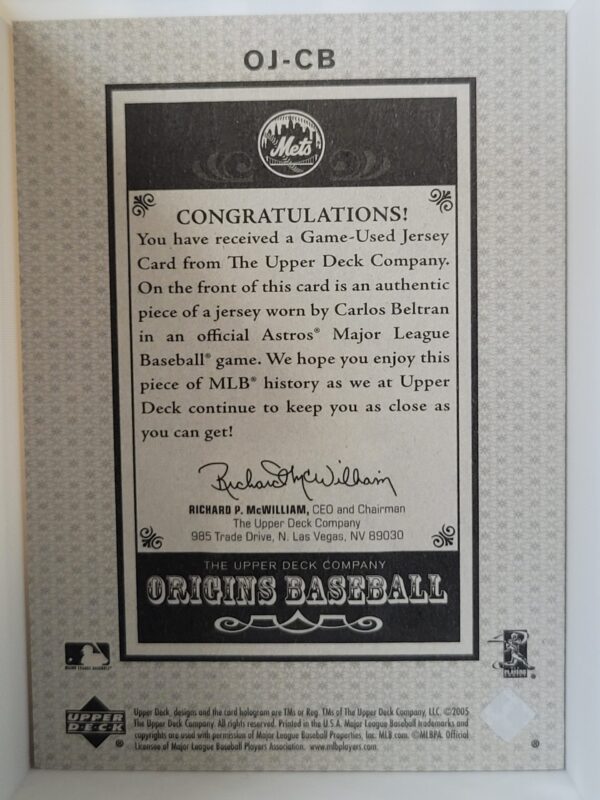 2005 Upper Deck Origins Old Judge #OJ-CB Carlos Beltran - Image 2