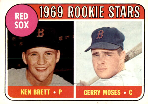 1969 Topps #476a Red Sox 1969 Rookie Stars (Ken Brett / Gerry Moses) Names in yellow Rookie