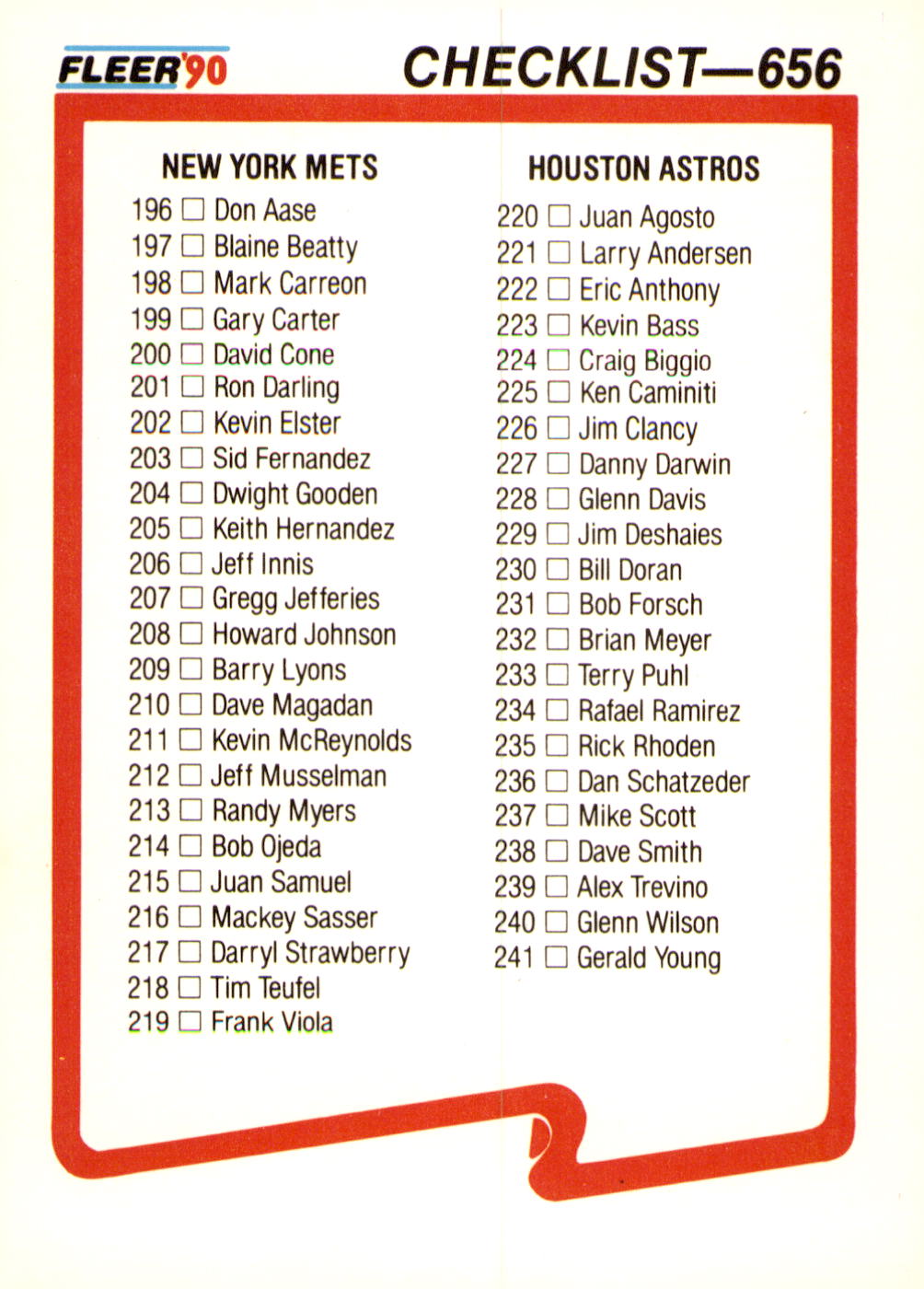 1990 Fleer #660b Checklist: Braves / Tigers / Special Cards "Checklist" on the front is a larger font