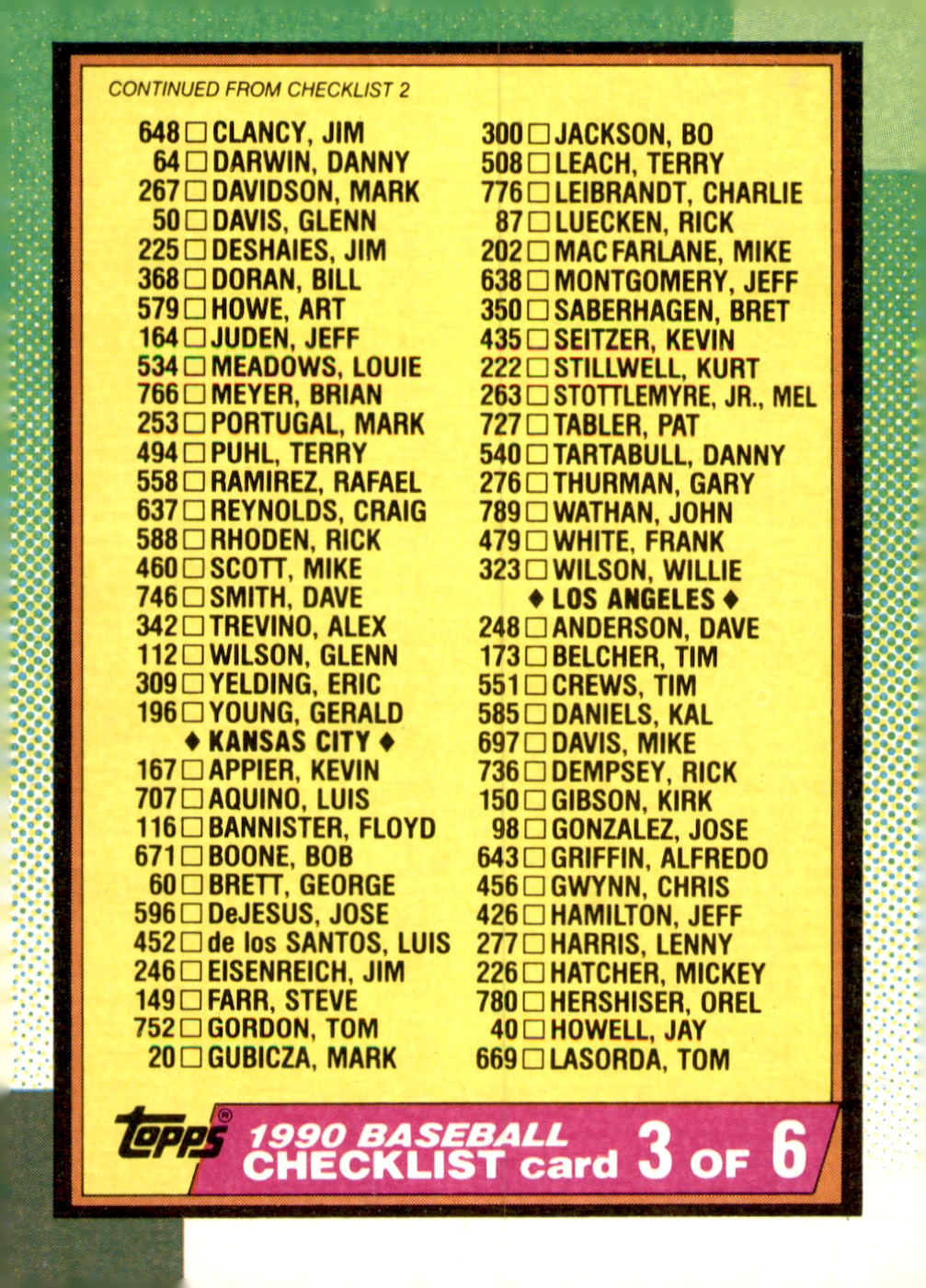 1990 Topps #376 Checklist 3 of Collector's Edition (Tiffany)