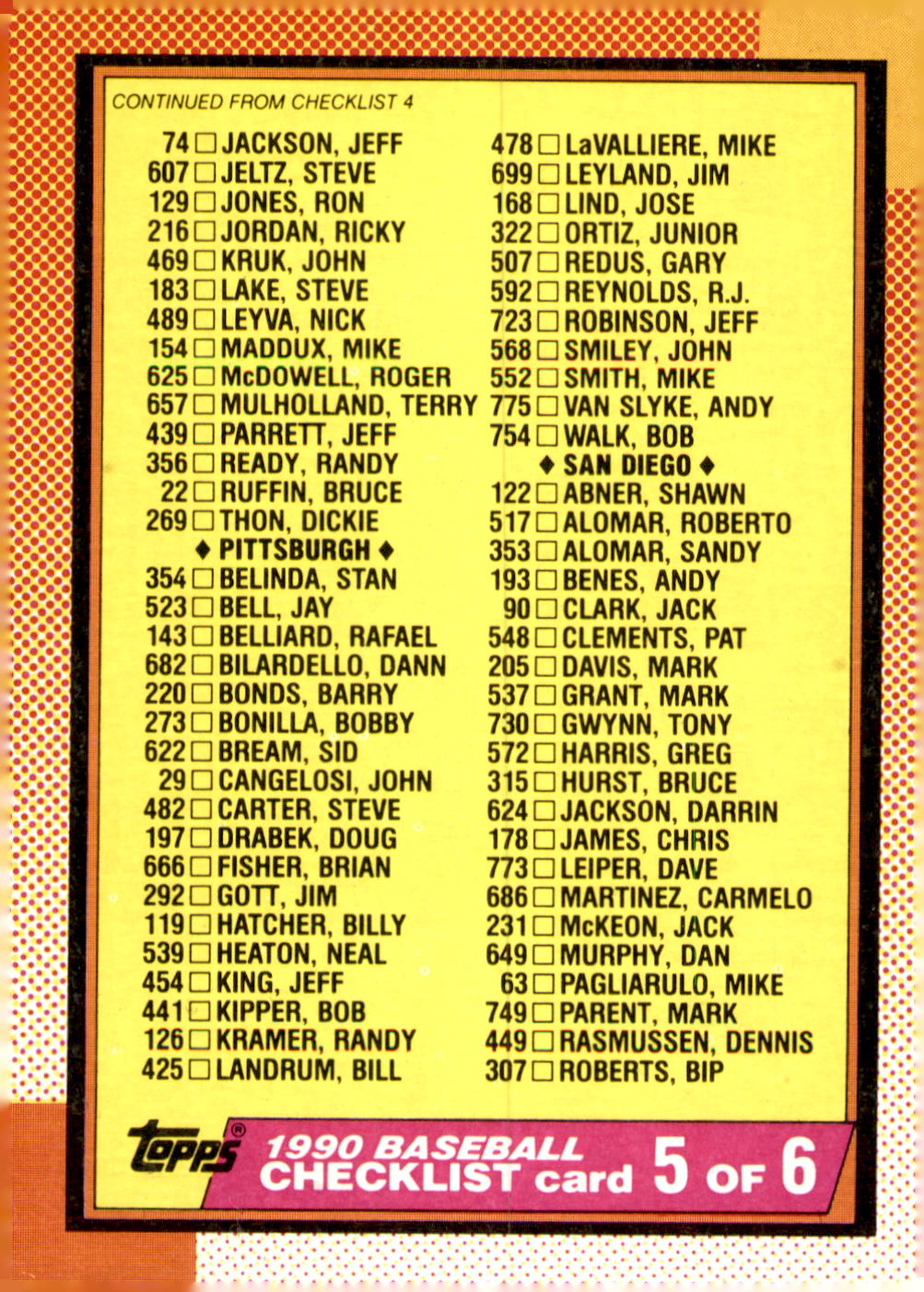 1990 Topps #262 Checklist 2 of Collector's Edition (Tiffany)