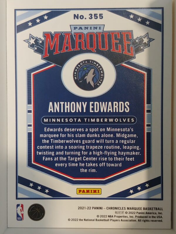 2021-22 Panini Chronicles Marquee Anthony Edwards #355 Pink - Image 2