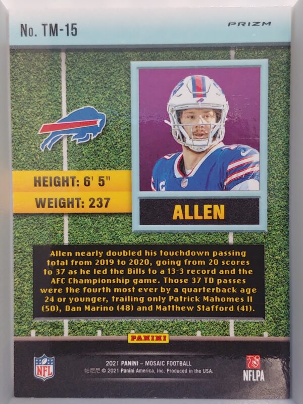 2021 Panini Mosaic Touchdown Masters Josh Allen #TM-15 Silver - Image 2