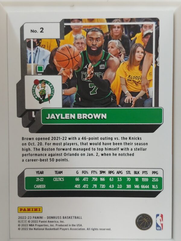 2022-23 Panini Donruss Jaylen Brown Green Laser #2 - Image 2