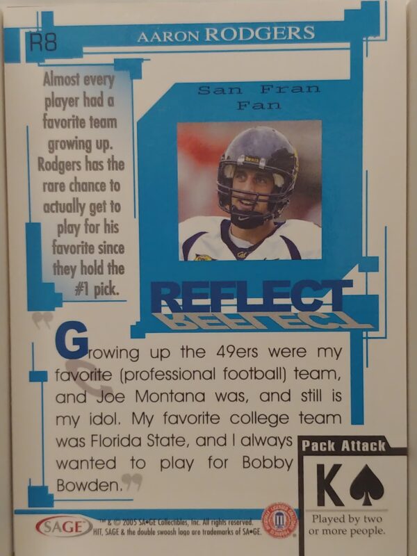 2005 Sage Hit Aaron Rodgers Reflect Blue #R8 - Image 2