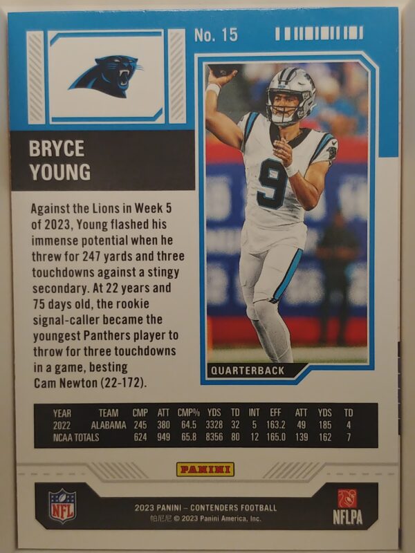 2023 Panini Contenders Bryce Young #15 - Image 2