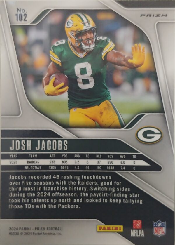 2024 Panini Prizm Josh Jacobs Green Prizm #102 - Image 2