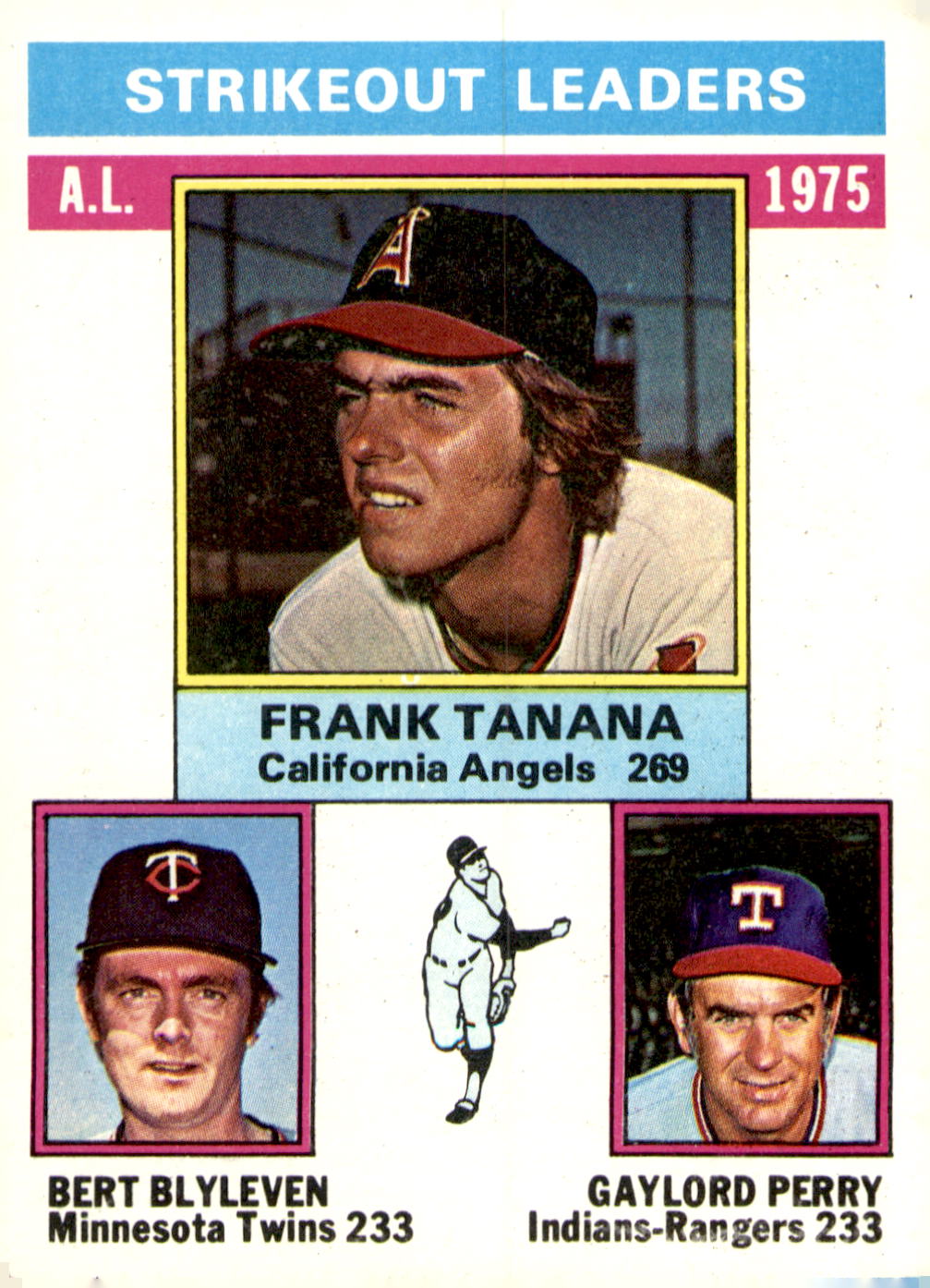 1976 Topps #204 1975 AL Strikeout Leaders (Frank Tanana / Bert Blyleven / Gaylord Perry)