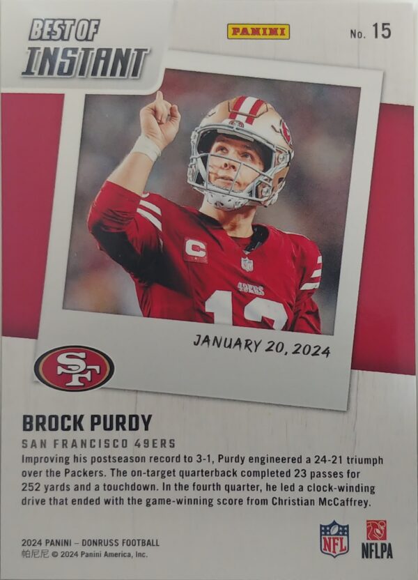 2024 Panini Donruss Brock Purdy Best Of Instant #15 - Image 2