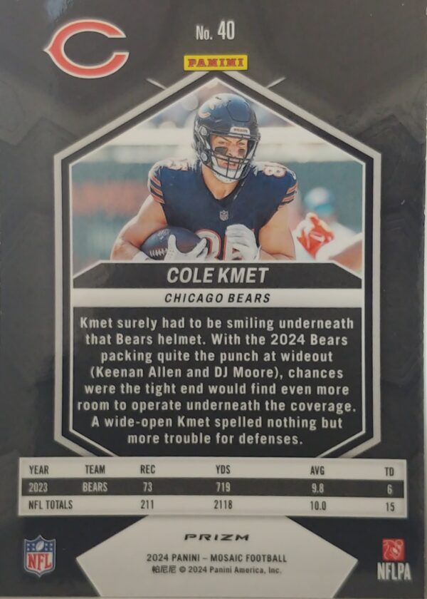 2024 Panini Mosaic Cole Kmet SP Camo Pink #40 - Image 2