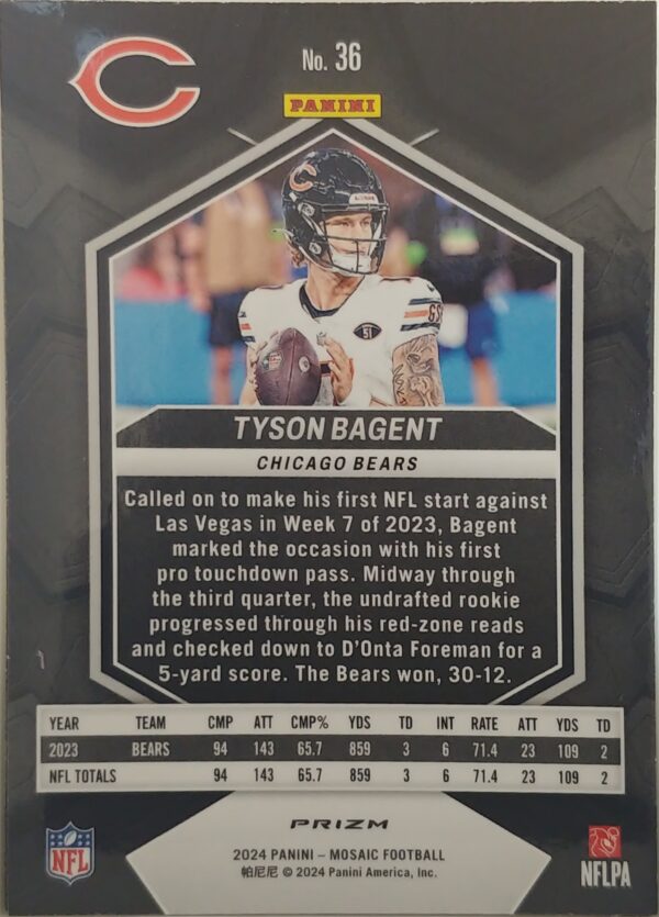 2024 Panini Mosaic Tyson Bagent SP Camo Pink #36 - Image 2