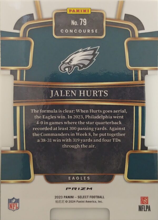 2023 Panini Select Concourse Prizm Jalen Hurts Black and Green Die-Cut #79 - Image 2
